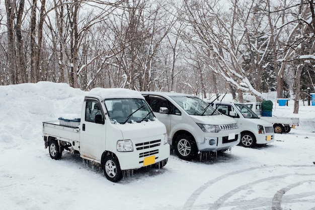 Frozen cars in winter season in Japan