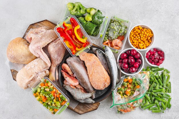 Frozen food on the table arrangement