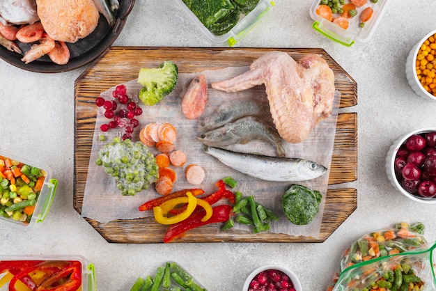 Frozen food on the table arrangement