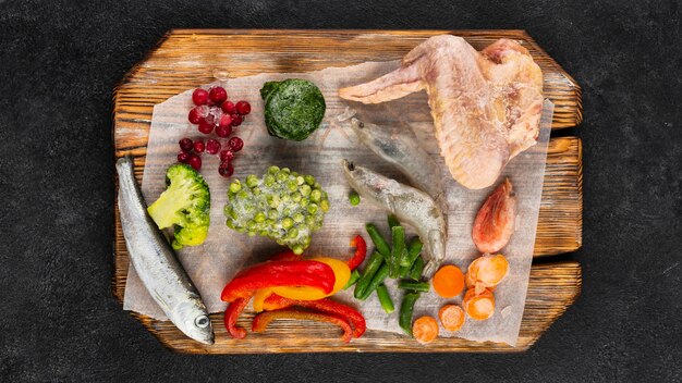 Frozen food on the table arrangement