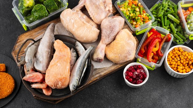 Frozen food on the table arrangement