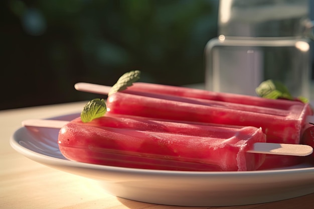 Free photo frozen strawberry popsicles ai generative