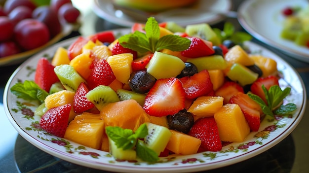 Free photo a fruit salad on a plate