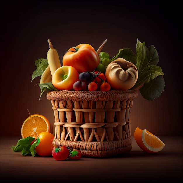 Free photo fruits and vegetables in basket generative ai