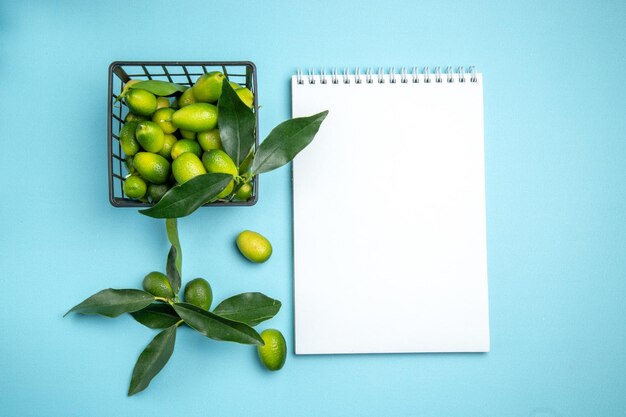 fruits white notebook grey basket of citrus fruits with leaves