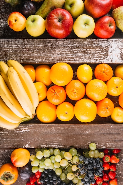 Fruits on wooden surface