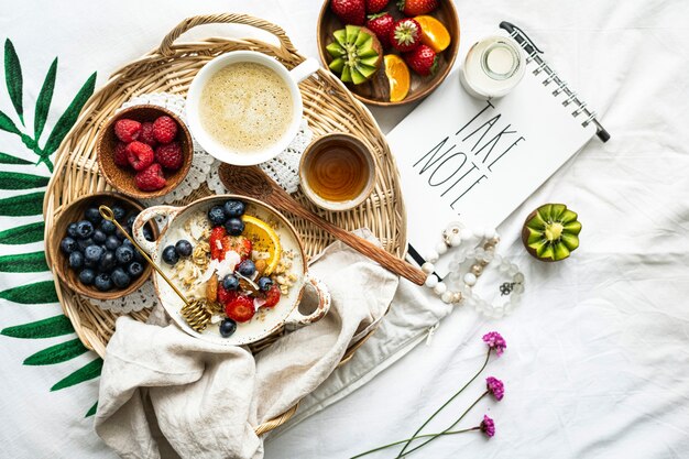 Fruity breakfast set with note aside