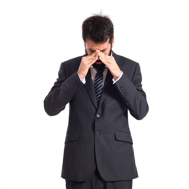 frustrated businessman over isolated white background