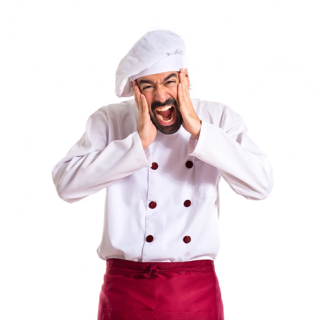 frustrated chef over white background