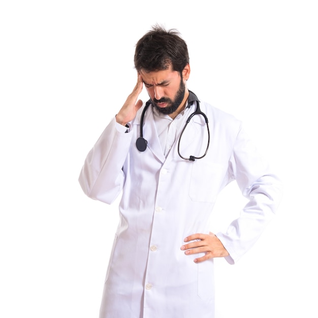 Frustrated doctor over isolated white background