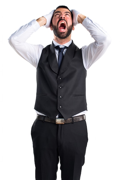 Free photo frustrated luxury waiter