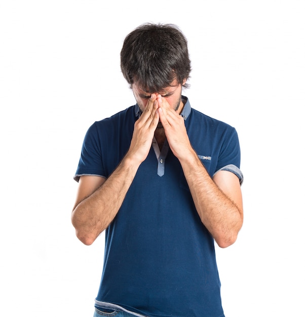 frustrated man over isolated white background