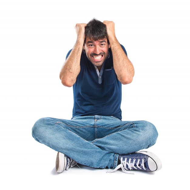 frustrated man over isolated white background