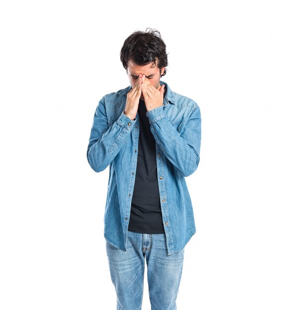 frustrated man over isolated white background