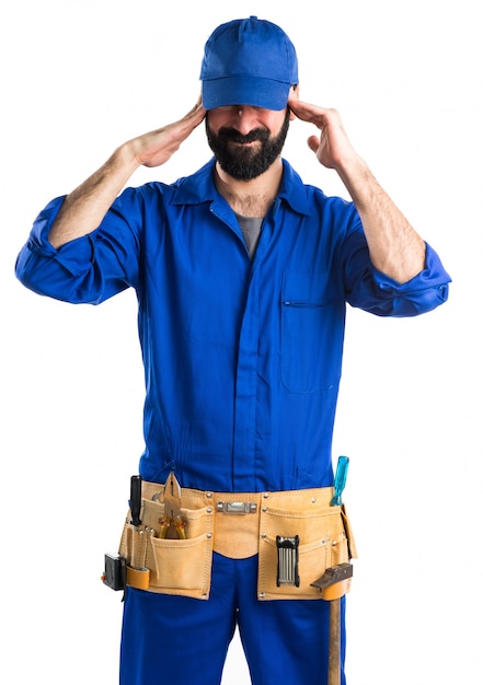 Free photo frustrated plumber