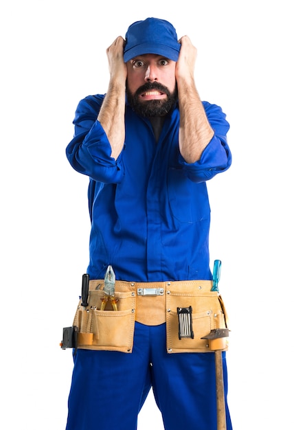 Free photo frustrated plumber