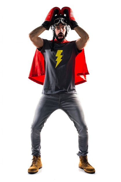 Free photo frustrated posing cape mask play