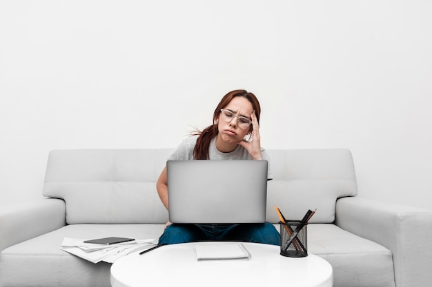 Frustrated woman working from home