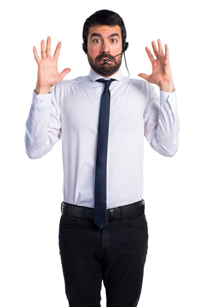 frustrated young man with a headset