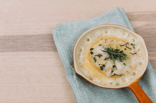 Frying pan with food