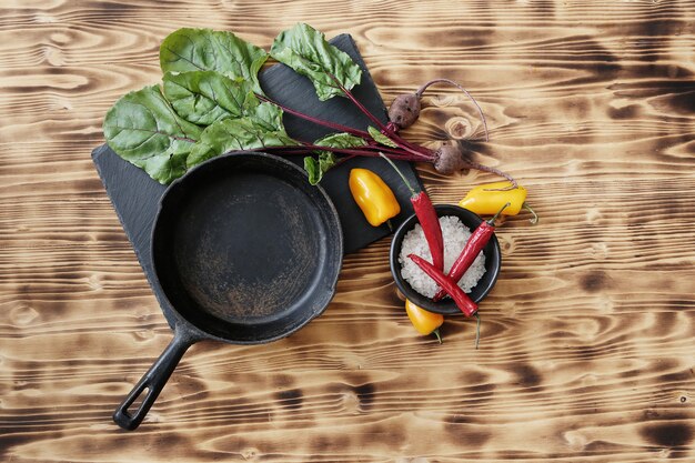 Frying pan with ingredients