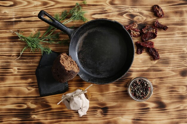 Frying pan with ingredients