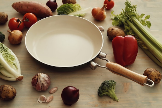 Frying pan with vegetables