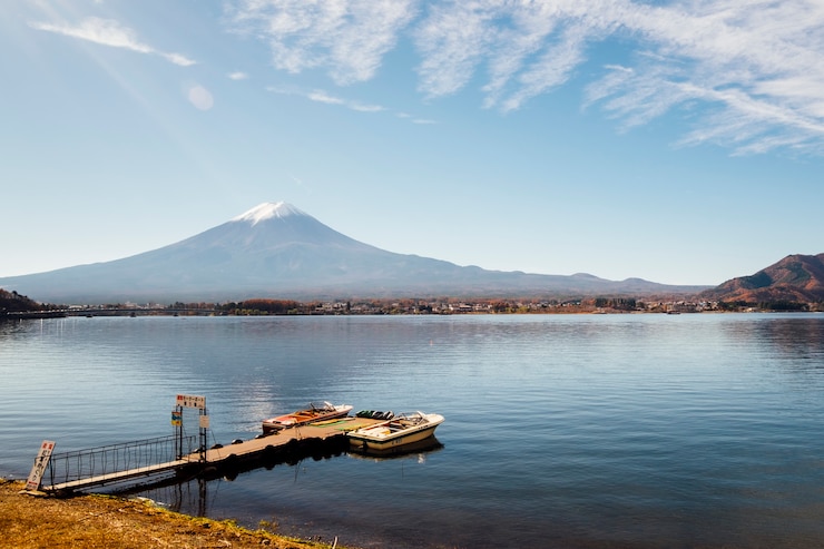 無料Photo 河口湖の富士山と桟橋