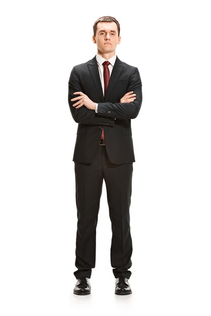 Full body portrait of businessman on white