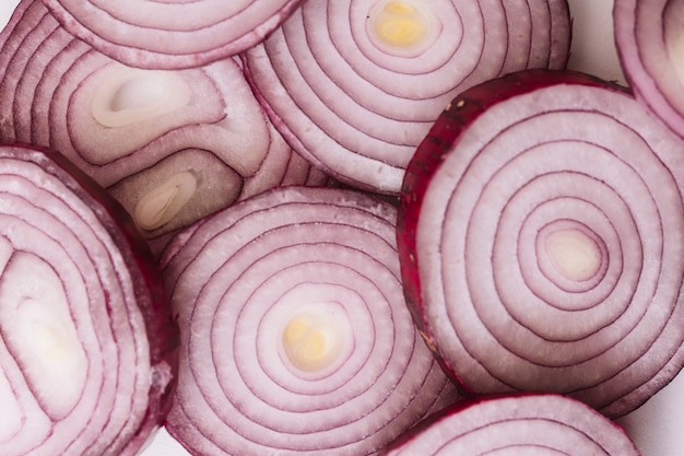 Full frame of fresh onion slices