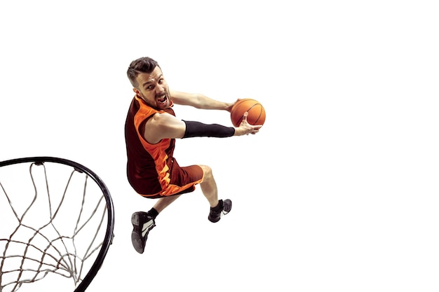 Free photo full length portrait of a basketball player with ball