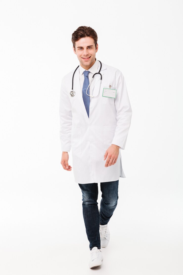 Free Photo full length portrait of a confident young male doctor