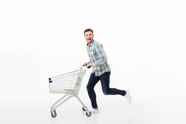 Free photo full length portrait of a happy man running