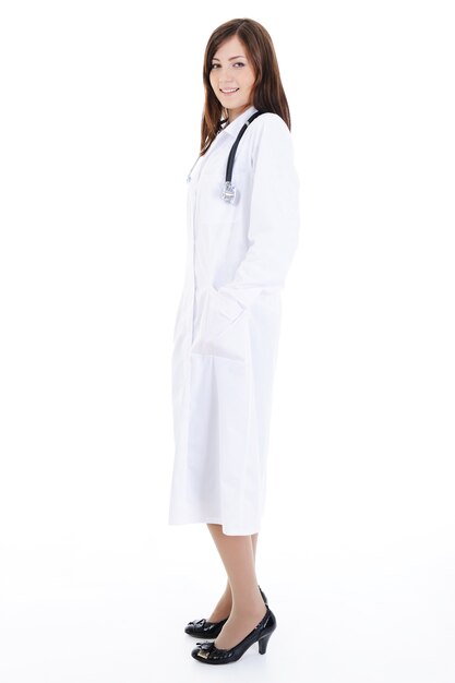 Full-length portrait of successful young female doctor