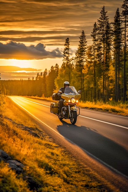 かっこいいバイクに乗る大人のフルショット