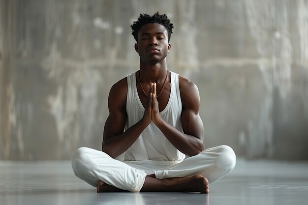 Free photo full shot black man practising yoga