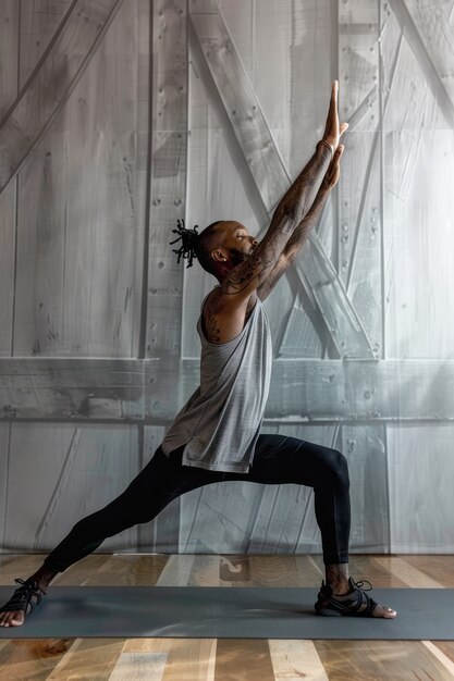 Free photo full shot black man practising yoga