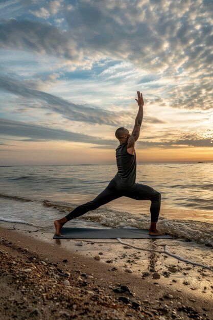 Full shot black man practising yoga