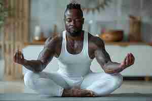 Free photo full shot black man practising yoga