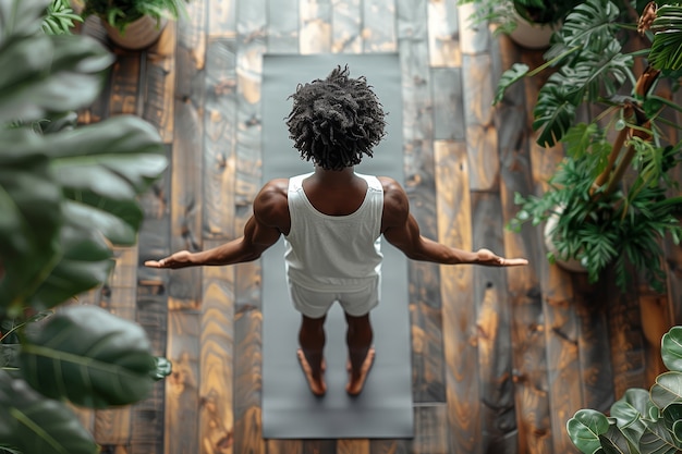 Free photo full shot black man practising yoga