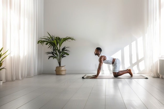 Full shot black man practising yoga