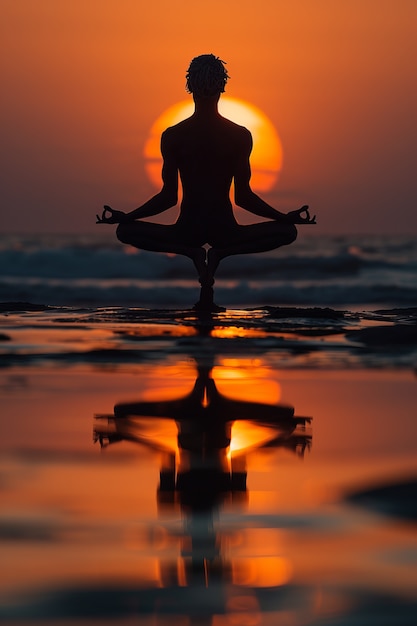 Free photo full shot black man practising yoga