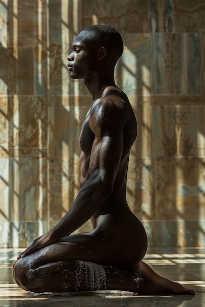 Free photo full shot black man practising yoga