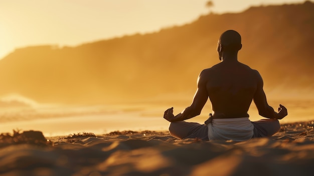 Foto gratuita un uomo nero che pratica lo yoga.