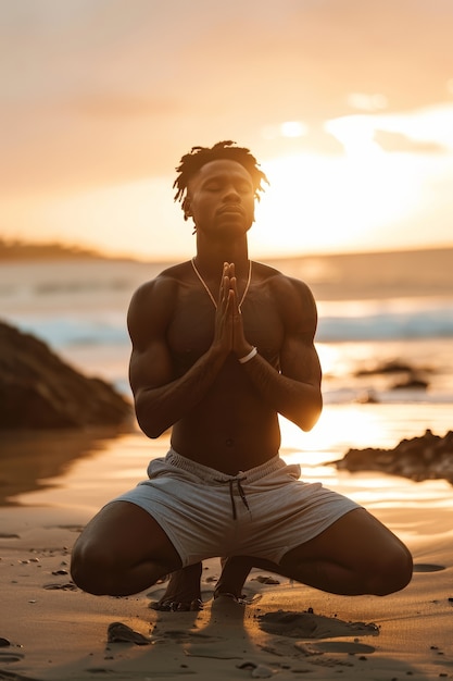 Free photo full shot black man practising yoga