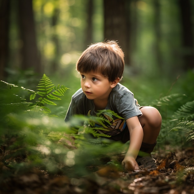 Free photo full shot boy relaxing in nature