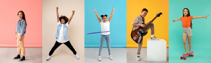 Free Photo full shot collage of school kids in uniforms