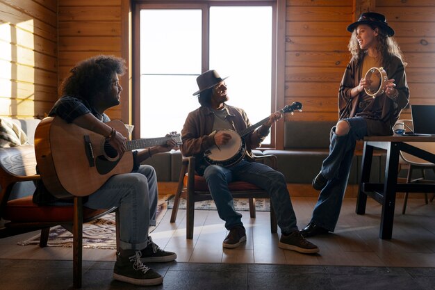 Full shot country musicians indoors