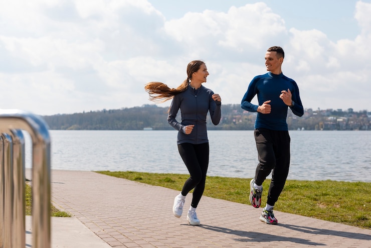 Free Photo full shot couple doing workout exercises