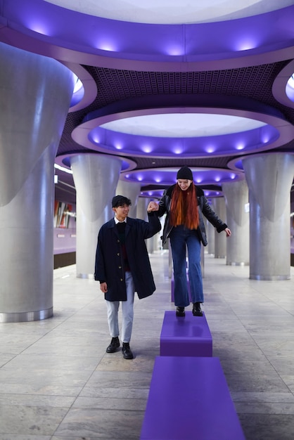 Full shot couple walking together